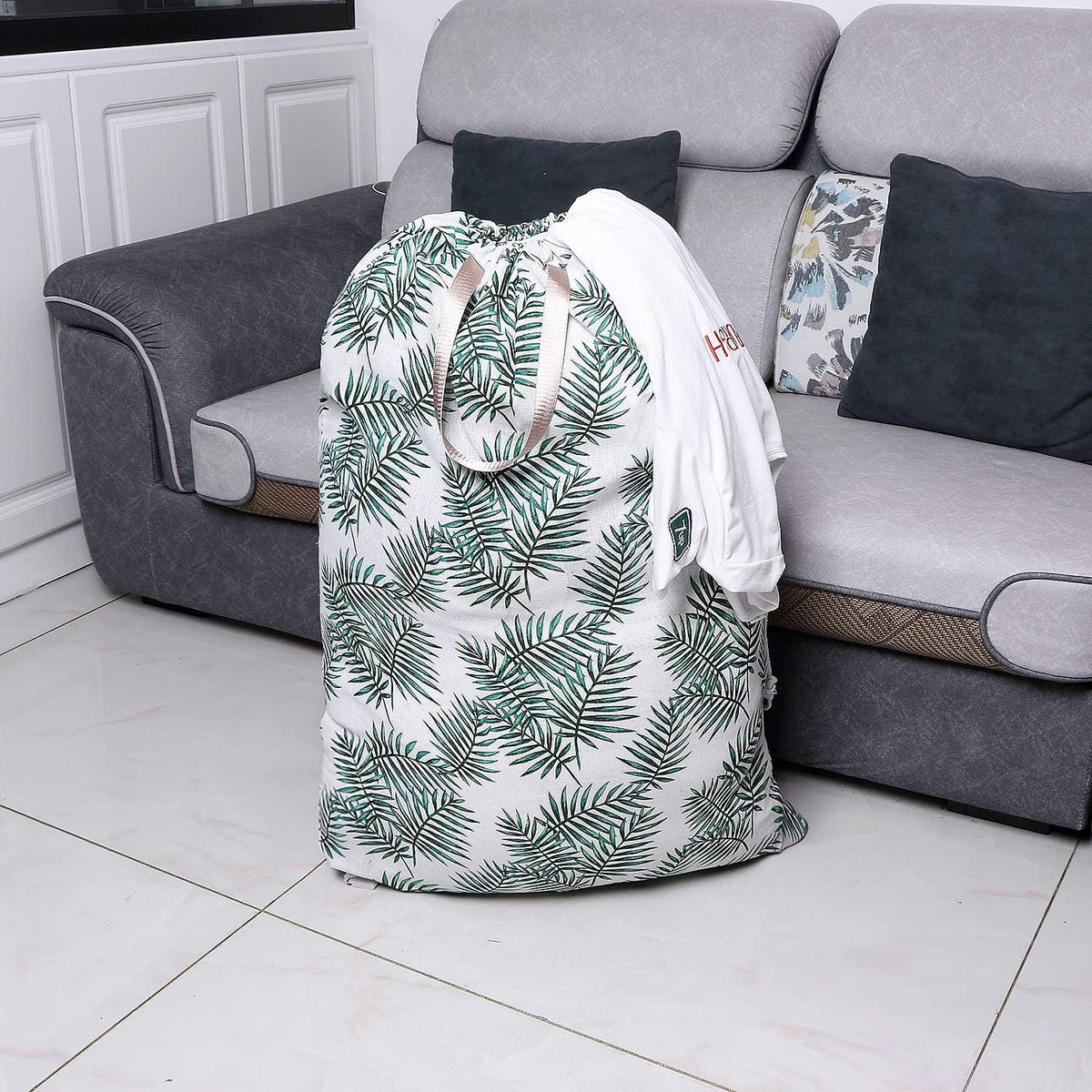 Extra Large Laundry Bag with Drawstring and Handle, Heavy Duty Travel Dirty Clothes Bag for Laundromat and Household, Durable Rip-Stop Laundry Hamper Liner, 28 x 40 Inch, Bamboo