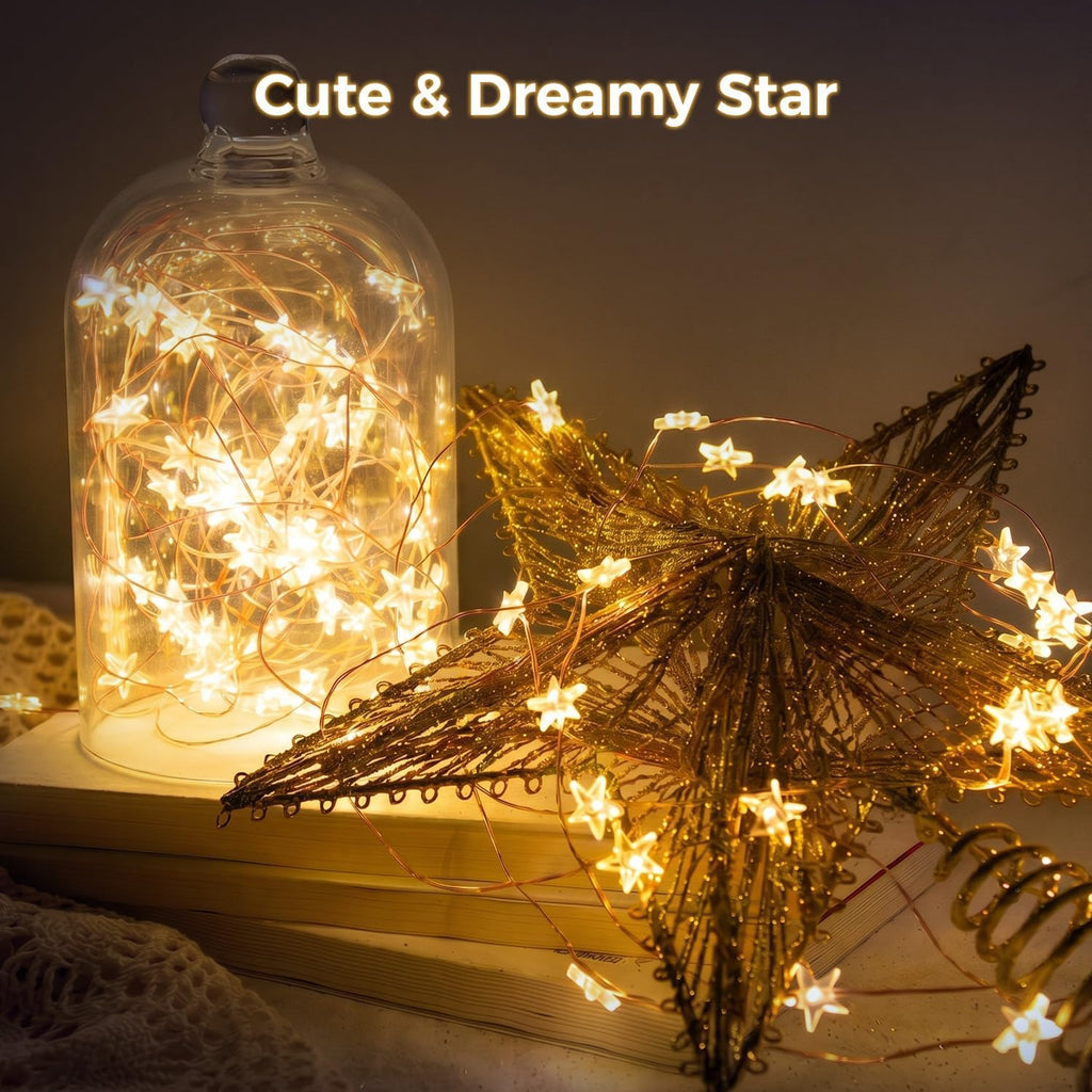 Star String Lights Battery Operated, 40ft 120 LED 8 Modes Copper Wire