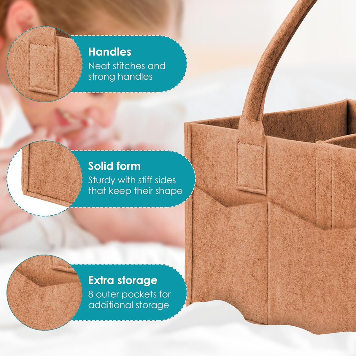 Cute Castle 2 Pack Diaper Caddy Organizer - Portable Baby Caddy Organizer with Handle, Nursery Storage Bin and Car Organizer for Girls, Boys - Baby Gift Basket - Caramel, Large