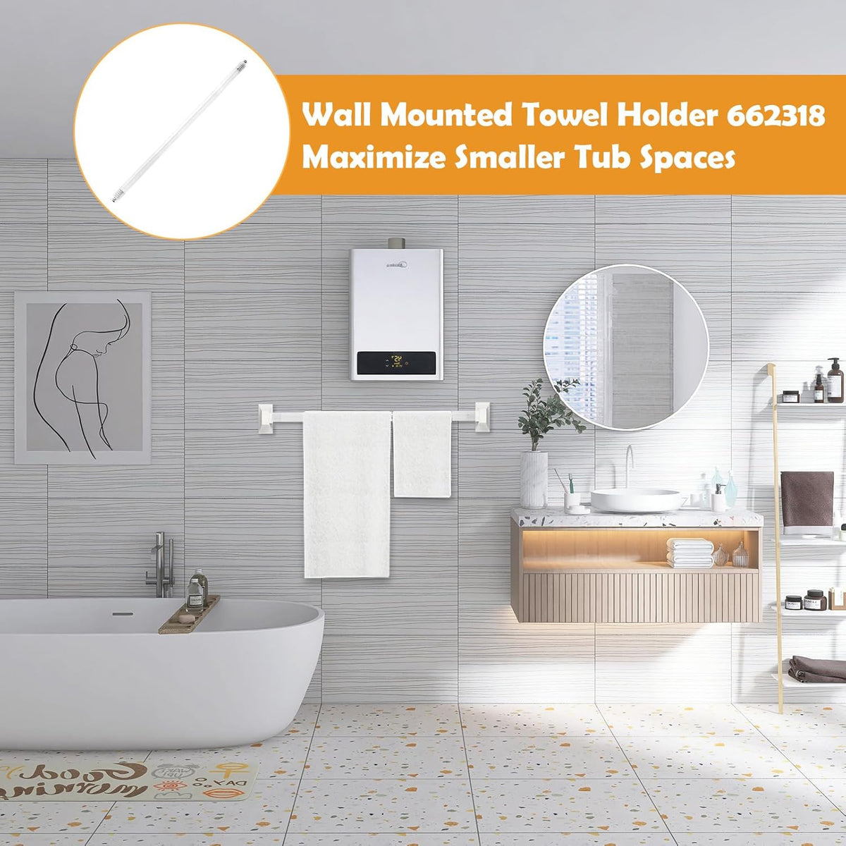 24 Inch Clear Bathroom Towel Bar Replacement Rod for Ceramic Holders