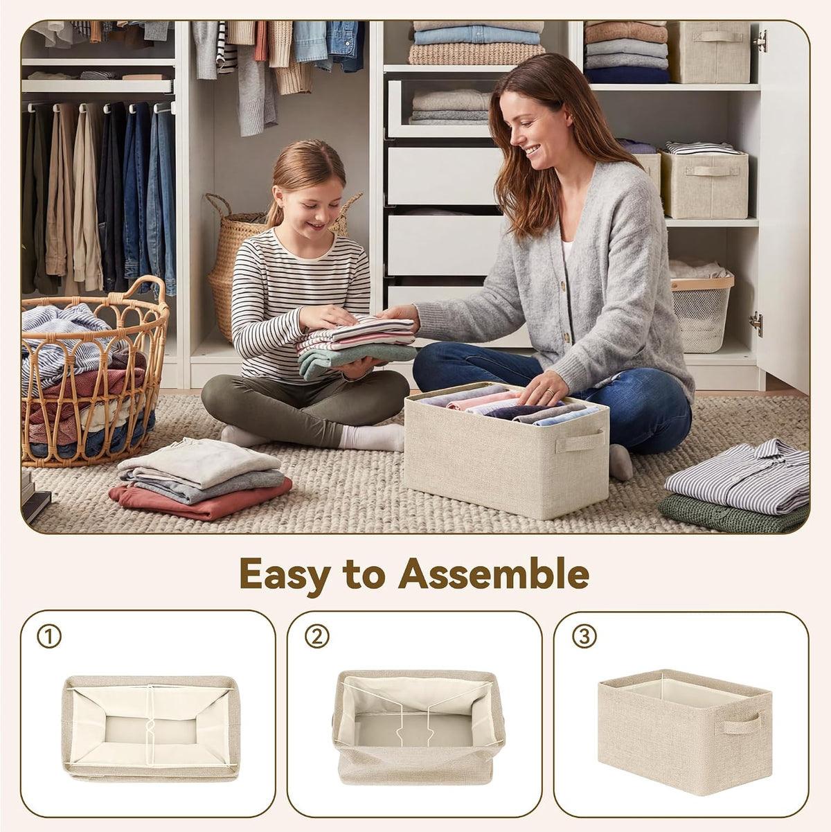 GRANNY SAYS Fabric Storage Bin for Closet, Khaki, 2-Pack, 13"x8.5"x7"