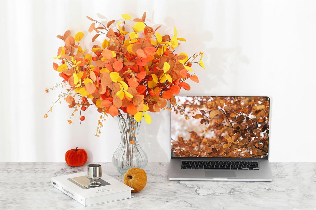 SITUMEIZI 6 Pcs Fall Stems Eucalyptus Artificial Fall Leaves Tall Autumn Decor 24" Foam Leaf Branches for Fall Halloween Thanksgiving Decoration Floral Arrangements