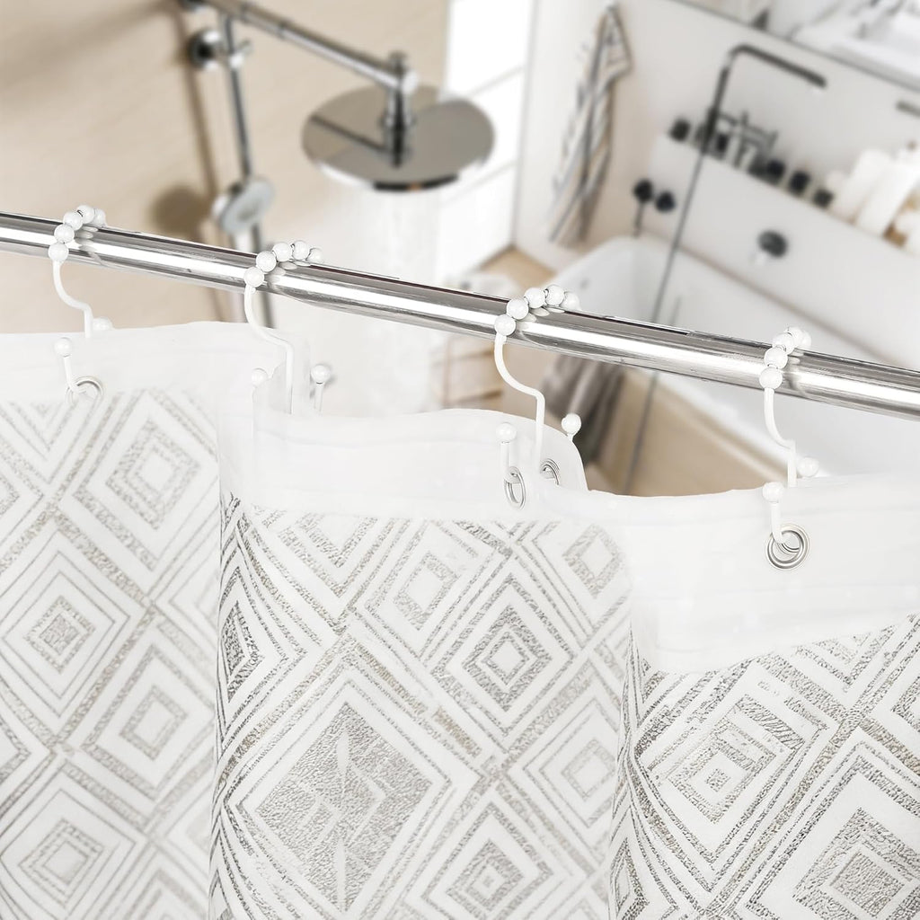 Resze Shower Curtain Hooks, Metal Double Shower Curtain Rings, White