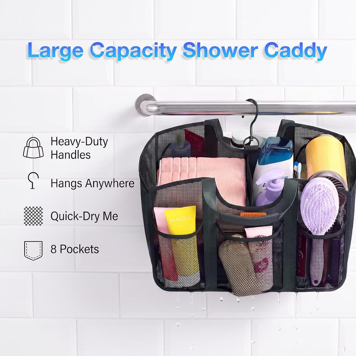 HESPER Mesh Shower Caddy for College Dorm with Hook and Soft Handles