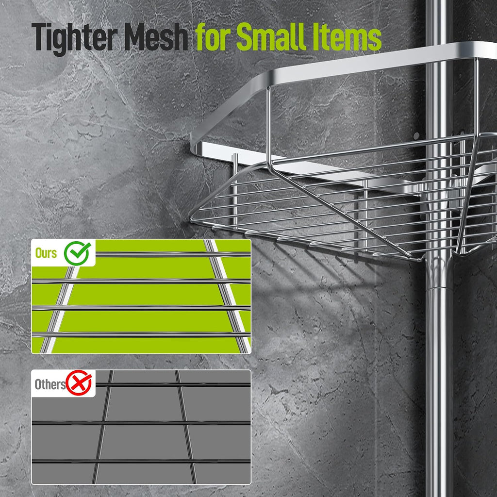 LAMU Corner Shower Caddy Tension Pole, 4-Tier Stainless Steel Organizer