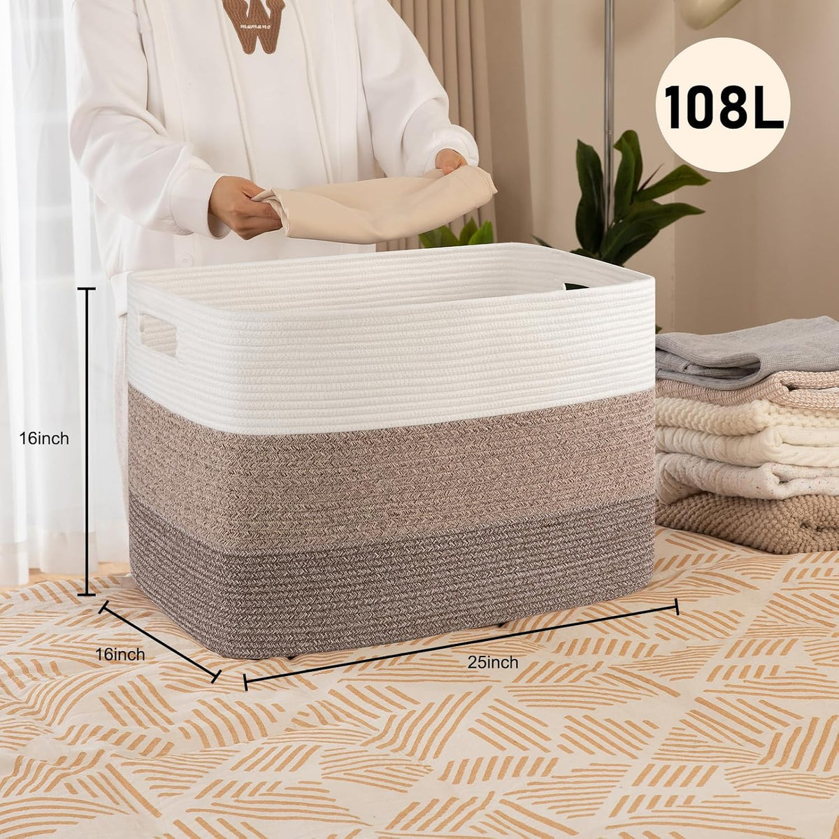 OIAHOMY 108L Extra Large Blanket Basket Dog Toy Basket radient Dark Brown