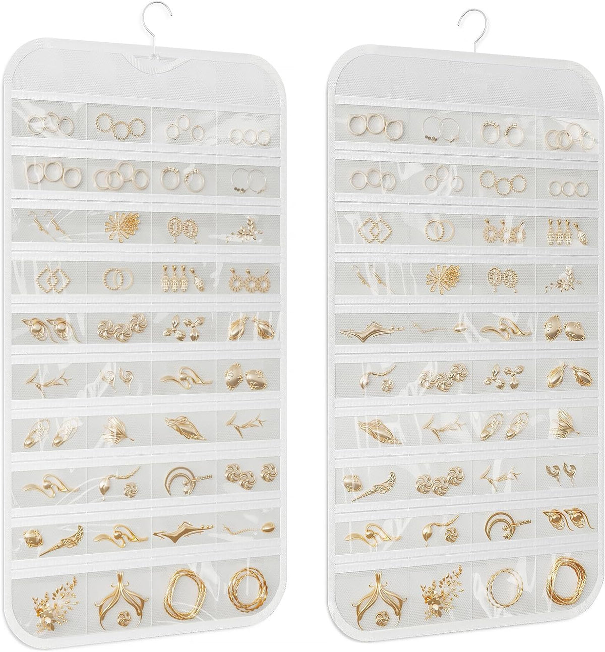 2-Pack Hanging Jewelry Organizer 80-Pocket Dual-sided Jewelry Storage for Jewelry Earring Necklace Bracelet Ring Storage Travel Holder, White