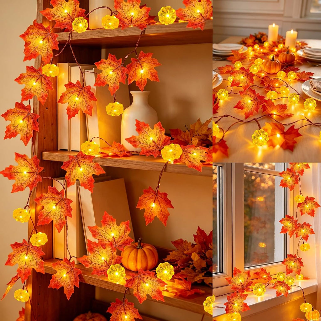 Timer&3 Pack Thanksgiving Decor Fall Garland with Pumpkin Lights 60LED