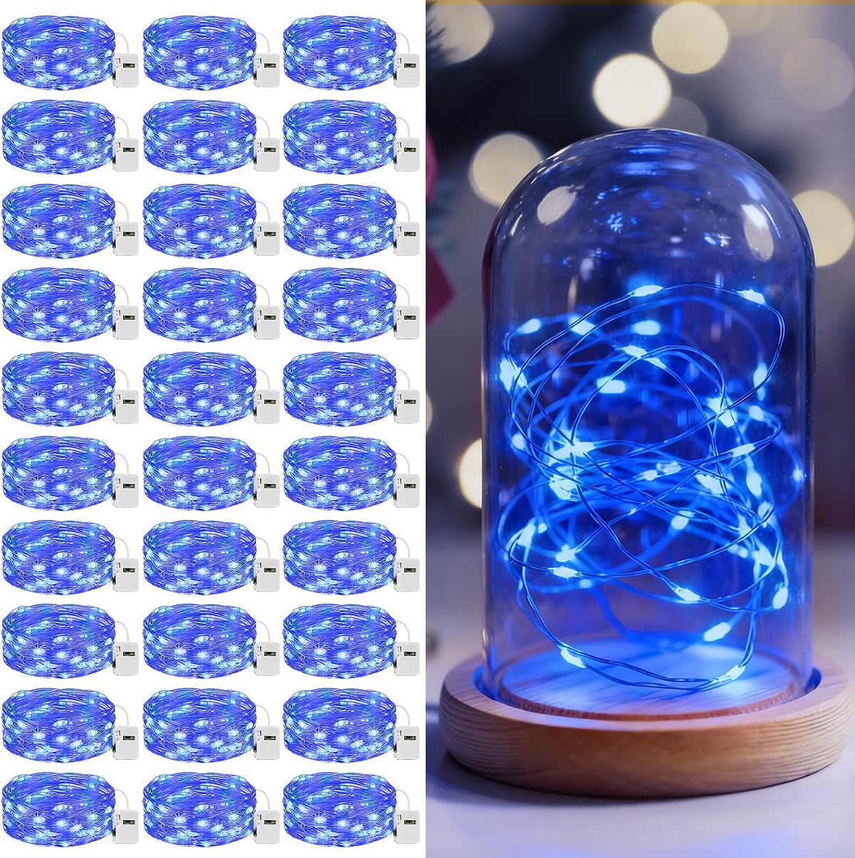 litogo 30 Pack 7FT 20 LED Fairy Lights Battery Operated, 3 Lighting Modes, Bulk Mini Twinkle String Lights Waterproof Silver Wire for Weddings Mason Jars Party Christmas Decorations-Blue