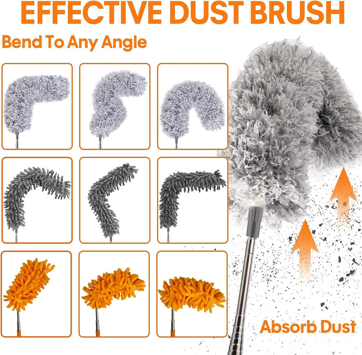 Dusters for Cleaning, 30-100 Inch Long Handle with 4 Duster Types