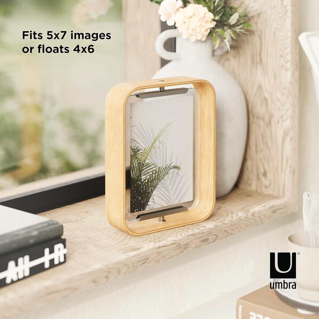 Umbra Bellwood 5x7" Desk Picture Frame with Bent Wood Trim and Two-Sided Rotating Display, Natural
