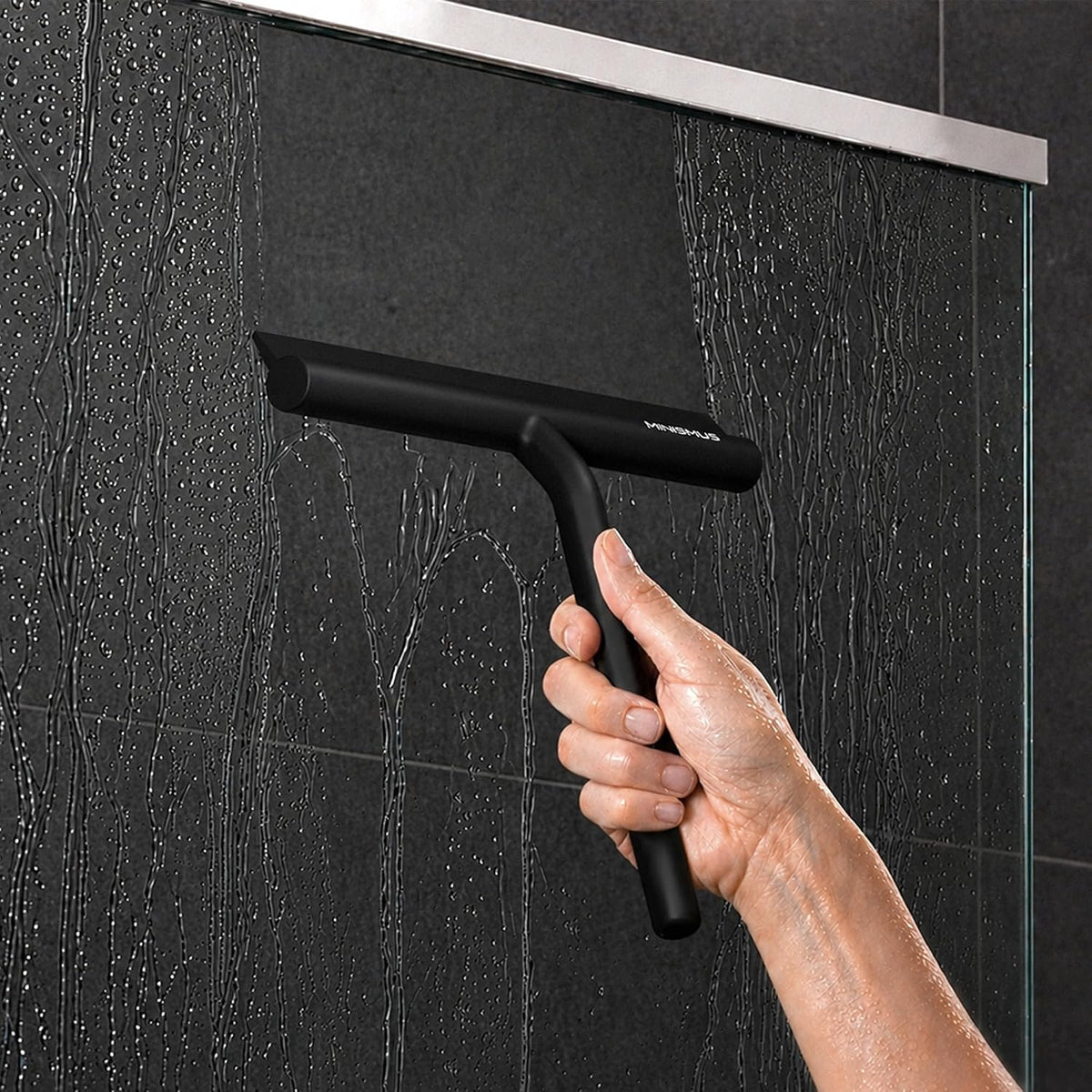 Minismus Silicone Shower Squeegee with Black Hook, Shower Glass Cleaner