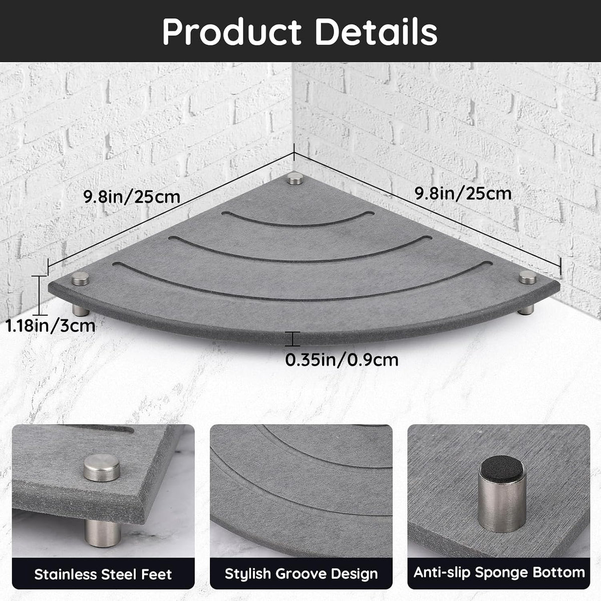 Segbeauty Diatomaceous Earth Tray, 9.85in Instant Dry Stone Drying Tray for Bathroom Counter Corner, Water Absorbing Corner Countertop Organizer Corner Counter Shelf Soap Sponge Dispenser Holder