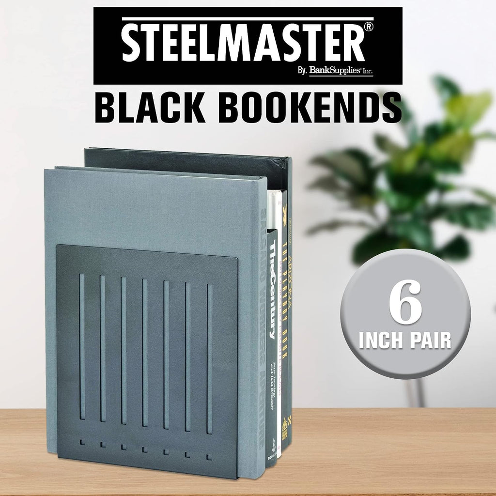 STEELMASTER by BankSupplies 6-Inch Heavy Duty Bookends | Scratch Resistant Finish | Heavy Gauge Material | Non-Slip Padded Base Protection | For Office, Bookshelves, Binders & Books