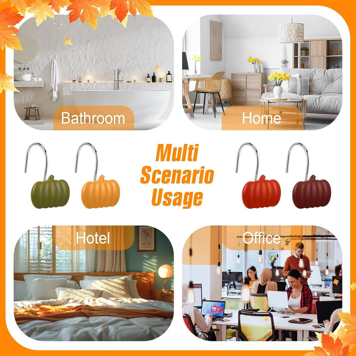 Yungyan 12 Pcs Fall Shower Curtain Hooks, Pumpkin Shower Hangers