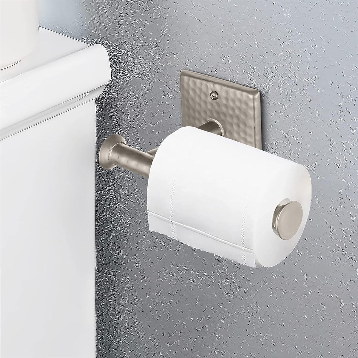 Monarch Abode Bathroom Toilet Paper Holder – 7-inch Traditional Hand Hammered Metal Wall Mounted Brushed Nickel Toilet Paper Holder, Wall Mount Organizer Decorative Tissue Holders for Bathroom