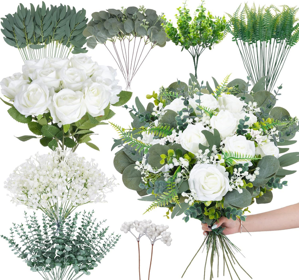 GTIDEA 150 Pcs 8 Kinds Mixed Eucalyptus Greenery Stems Flowers Bulk