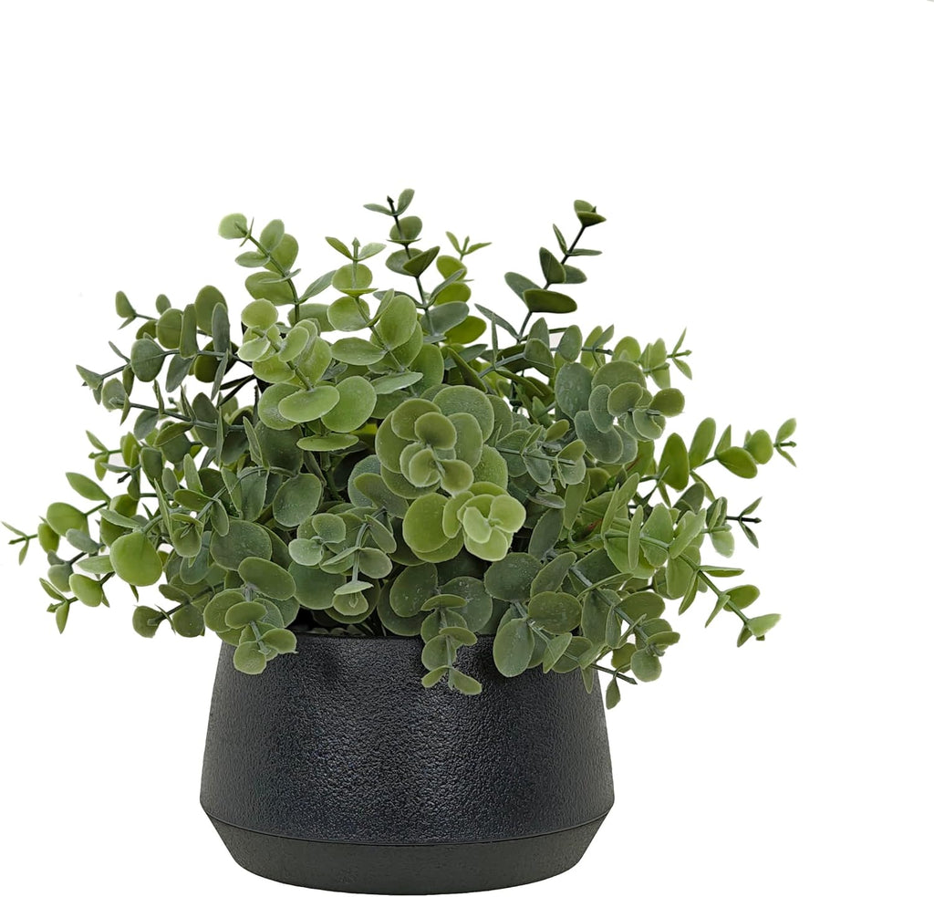 365 Blooming Decor Artificial Eucalyptus Plant–10.2"x11.4" Luxury Faux Potted Greenery in Black Textured Pot with Real Pebbles, Premium Material, No Assembly, Farmhouse, Coffee Table, Bathroom Decor//