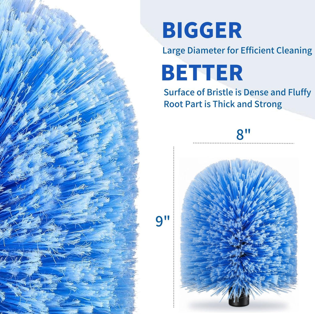 4 Pack Screw on Webster Cobweb Duster Head for Pole,Spider Web Remover Brush, Cobweb Duster Head Attachment,Fits Standard 3/4 inch Threaded Poles(Big, Blue)