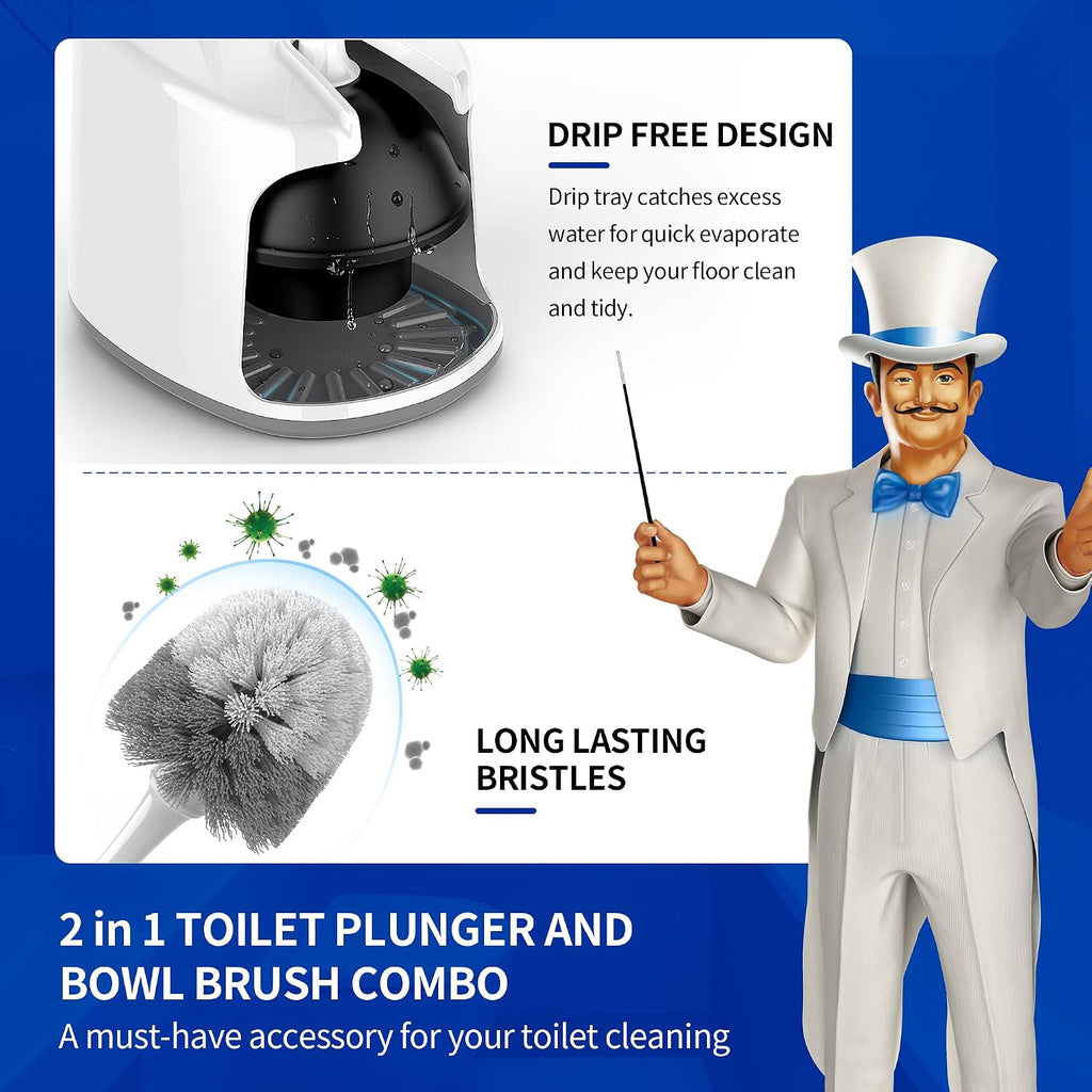 MR.SIGA Toilet Plunger and Brush with Holder for Toilet Cleaning, White