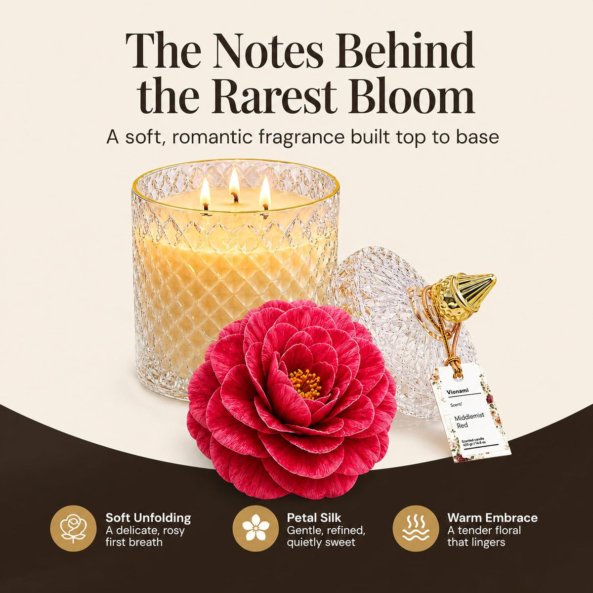 VIONAMI Middlemist Red Rare Flower Fragrance Luxury Scented Candle Gift