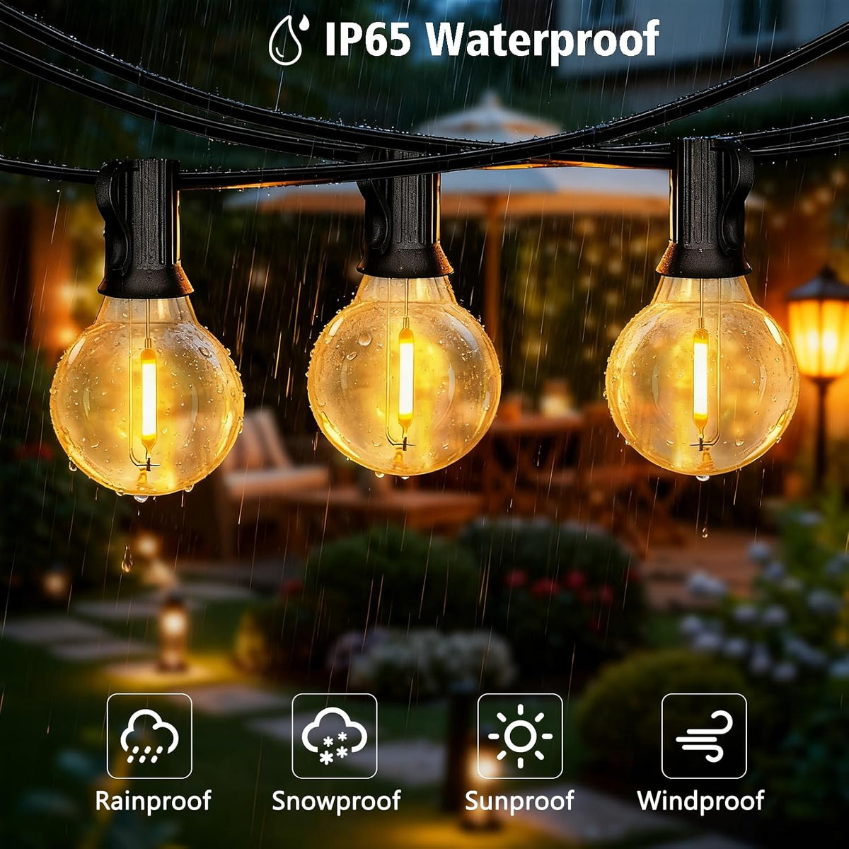 G40 100FT Outdoor String Lights, Waterproof Patio Lights with Light Sensor
