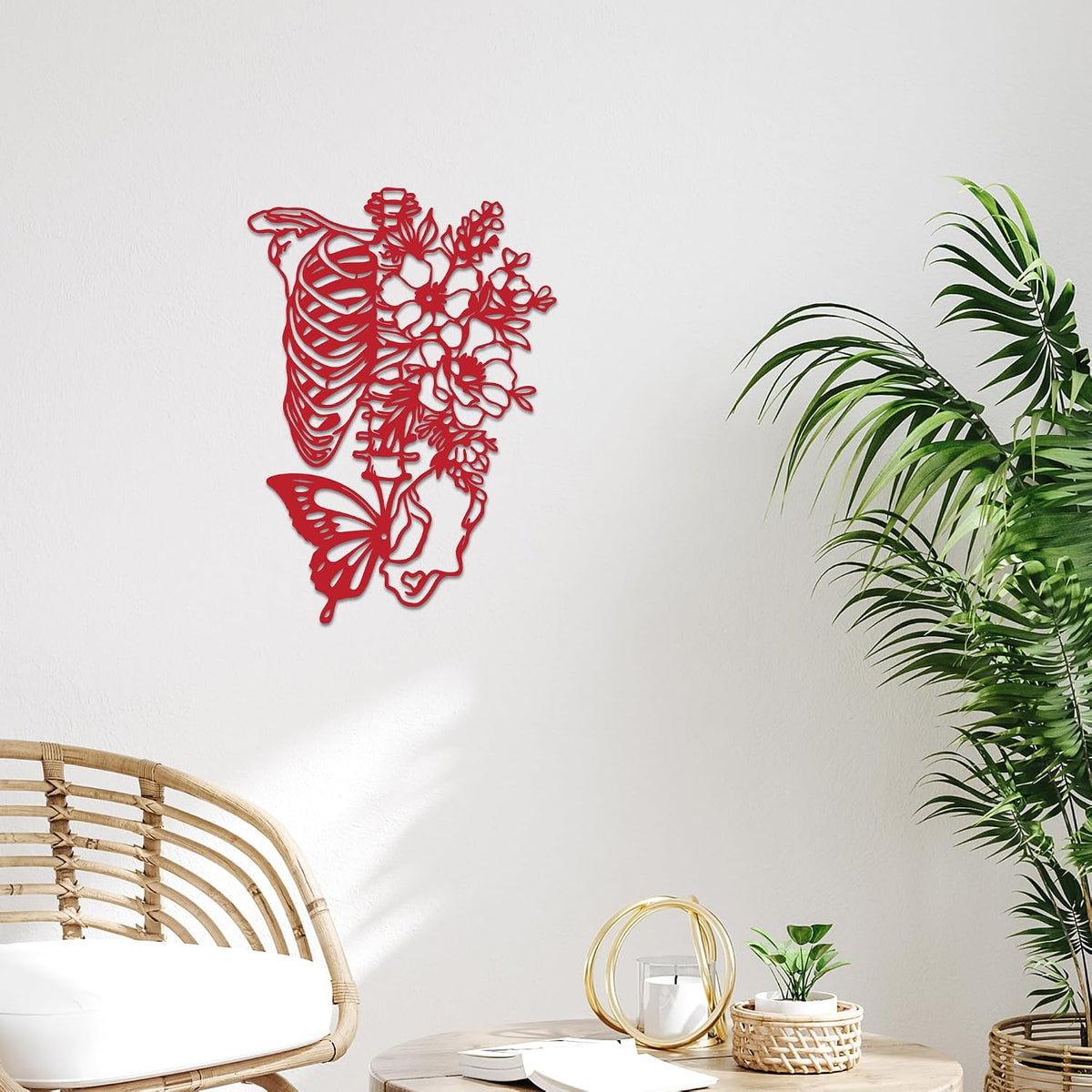 Rajukit Skull & Butterfly Wall Art, Gothic (Red)