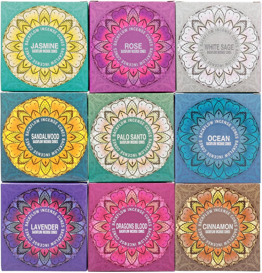 Set of 9 Backflow Incense Cones Gift Variety Pack