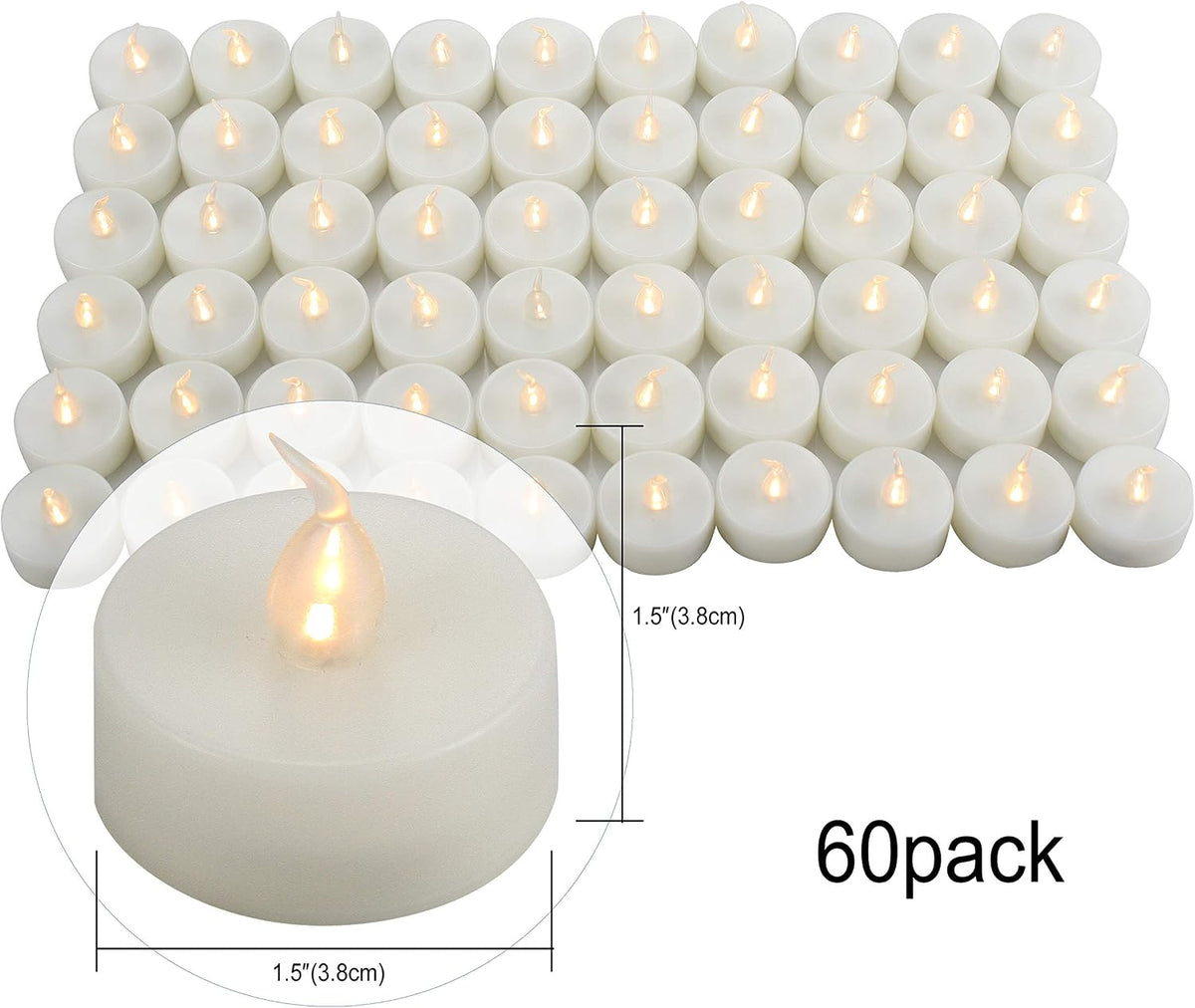 Flickering Battery Operated Flameless LED Tea Light Tealight Candles 60 PCS