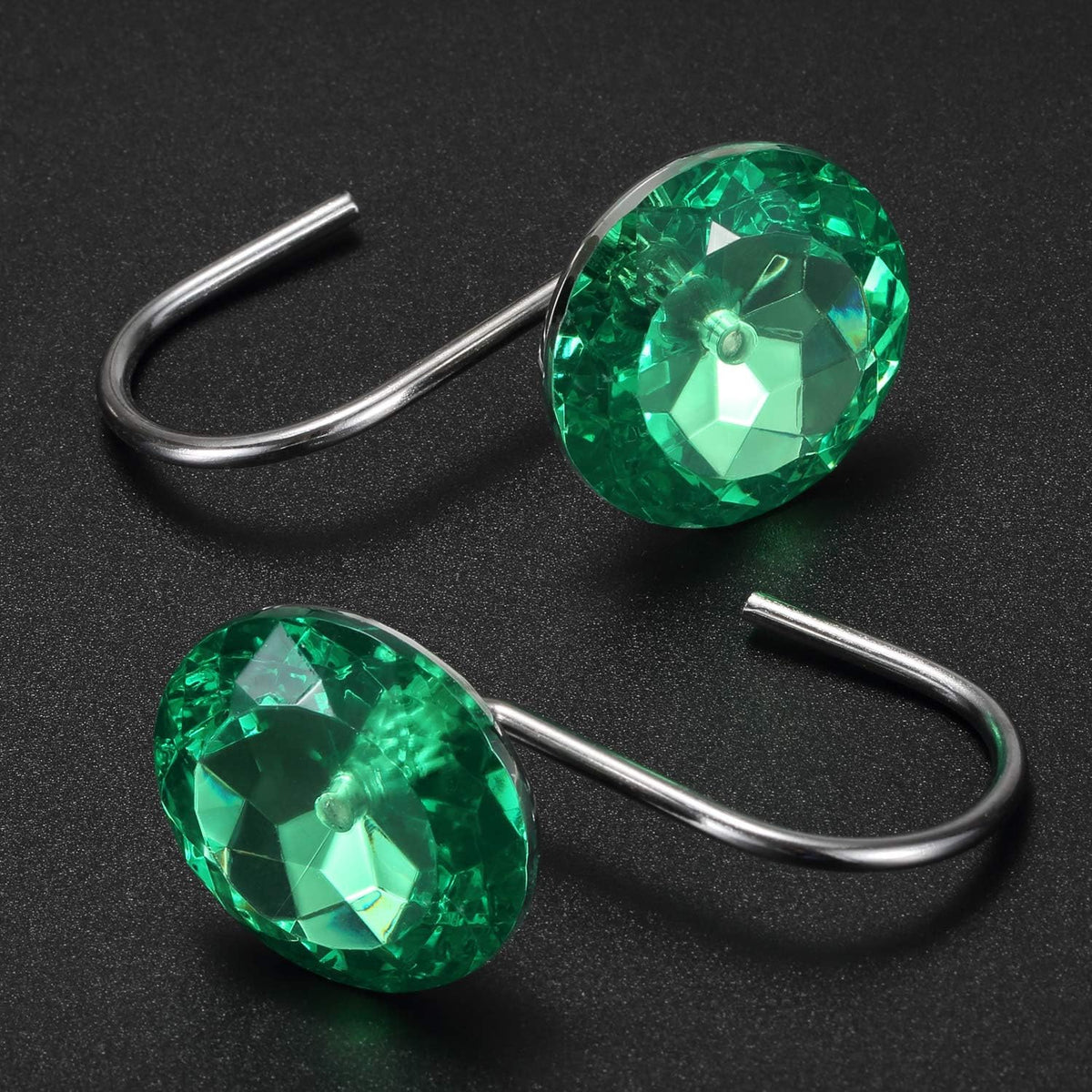 CHICTIE Green Shower Curtain Hooks Rings Crystal,Diamond Decorative Shower Curtain Hooks,Set of 12 Stainless Steel Rust-Proof Round Rhinestones Shower Rings Hangers for Bathroom