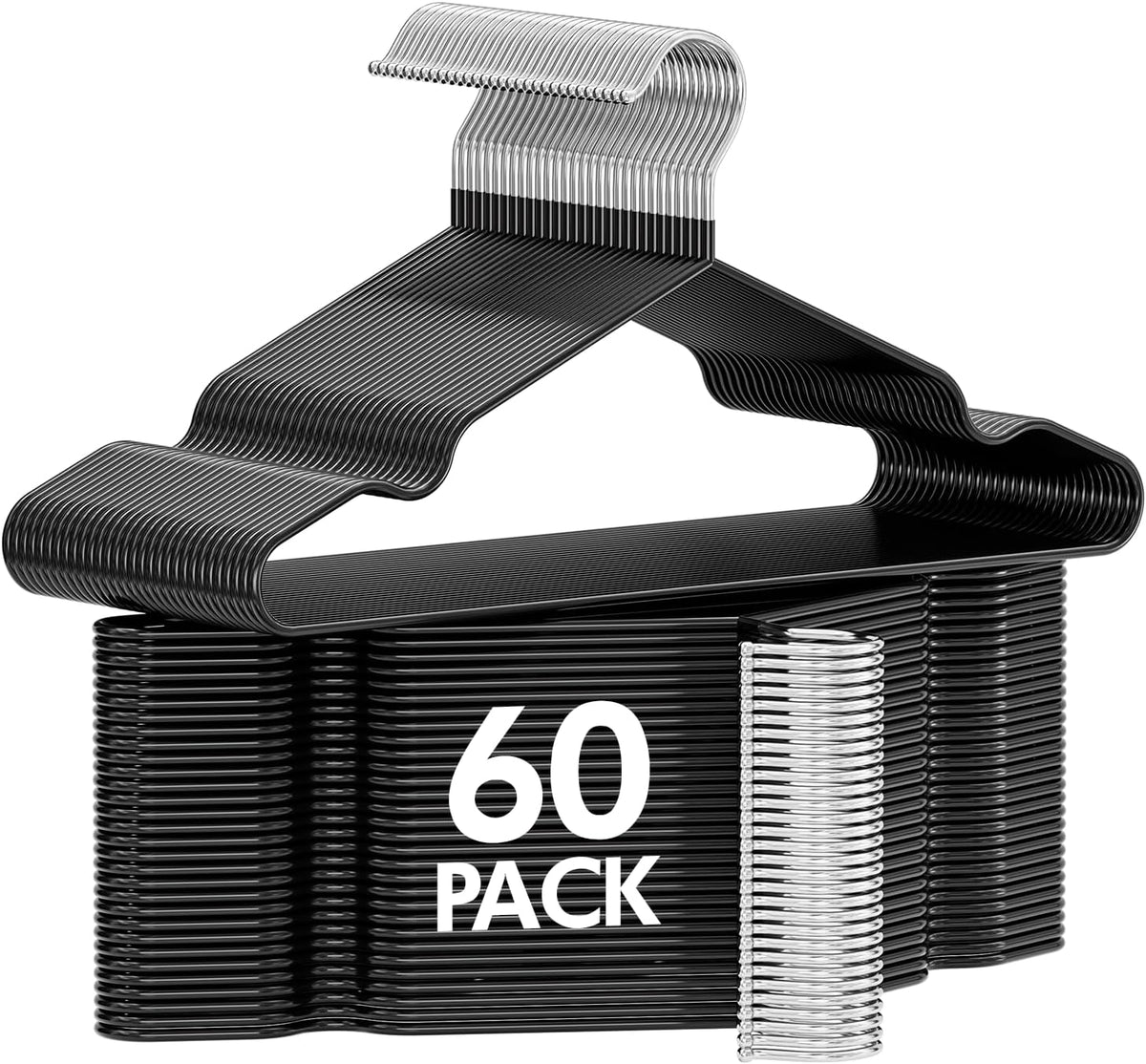 16" Non-Slip Rubber Coated Metal Suit Hangers 60 Pack with Notches