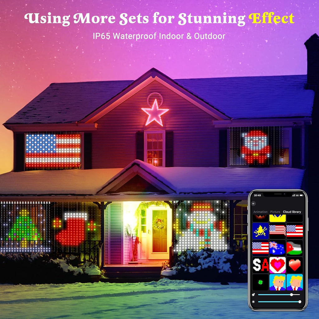Smart Curtain Lights, 400 LED Halloween Christmas Color Changing RGB Fairy Lights, 6.6 x 6.6 FT with APP & Remote Control, DIY Waterproof Decor for Indoor Outdoor Bedroom Window Backdrop Holiday Party
