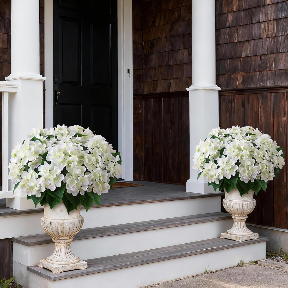2 Sets Artificial Hydrangea Flower Topiary Ball Trees for Porch (White)