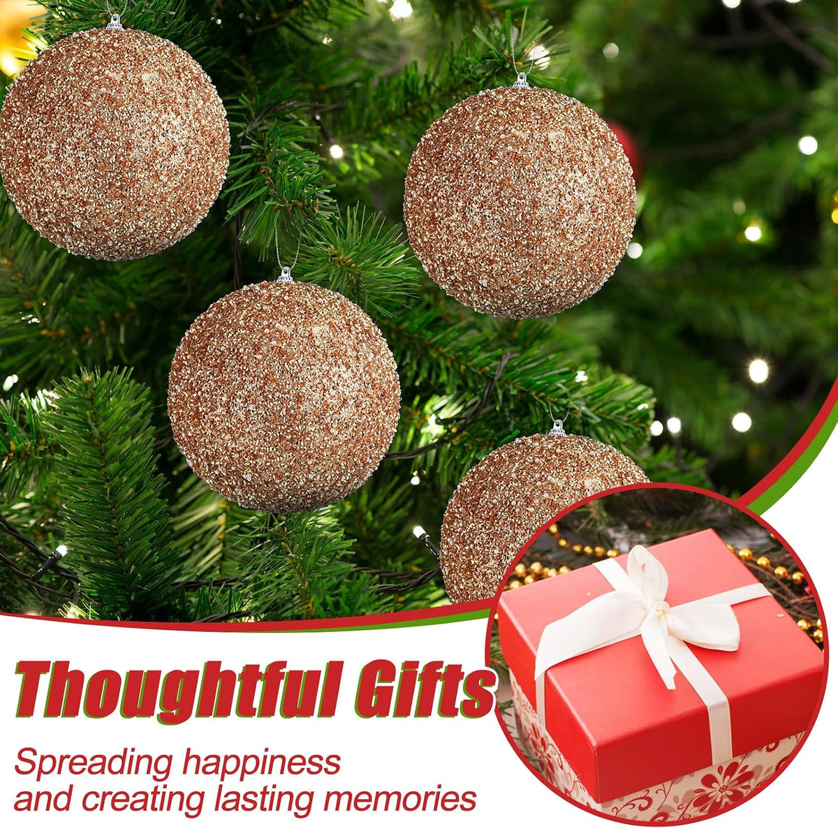 Wettarn 12 Pieces Champagne Gold Large 6" Christmas Balls Ornaments