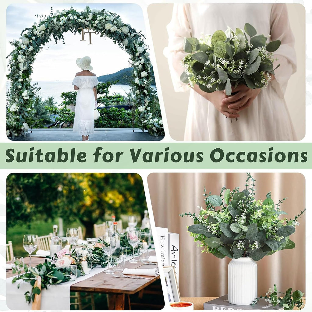 Eucalyptus Leaves Stems 30 PCS, 4 Kinds Mixed Artificial Greenery Stems for Wedding Decor Vase Floral Arrangement Centerpiece