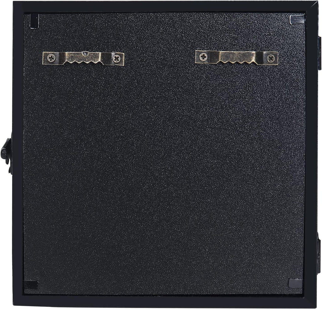 6x6 Small Shadow Box Frame with Glass, Hinged Door, Solid Wood, Black