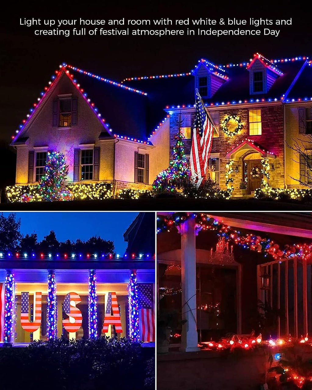 Red White Blue Battery Operated Mini String Lights 2 Pack 18 Feet 50 LED
