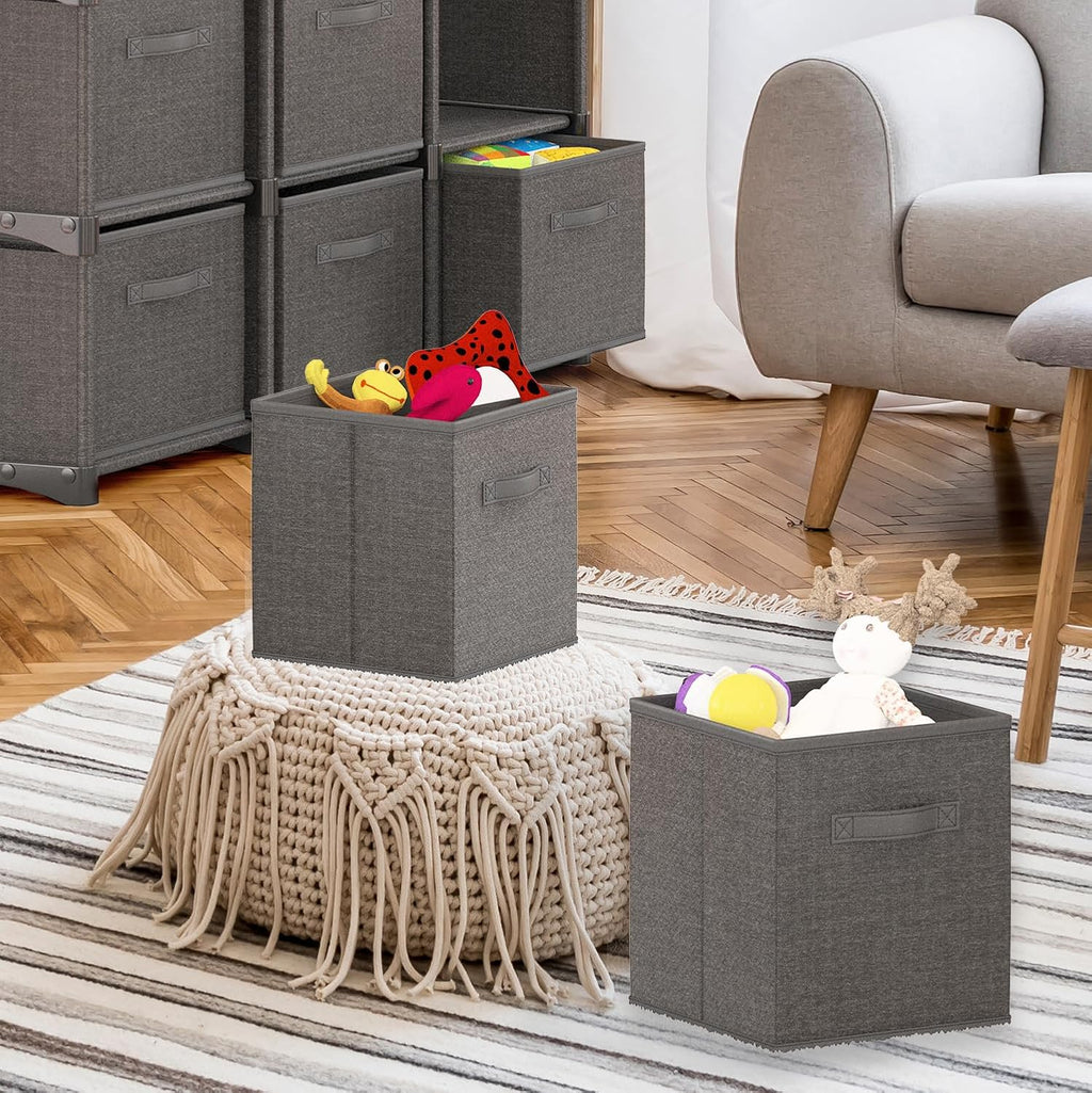 Nestl Cube Storage Bins, Foldable 6 Cube Storage Organizer Bins, Fabric Storage Cubes, Storage Basket with Handles, Grey Closet Storage Bins, 11-Inch Cube Storage Bins for Bedroom, Playroom and More