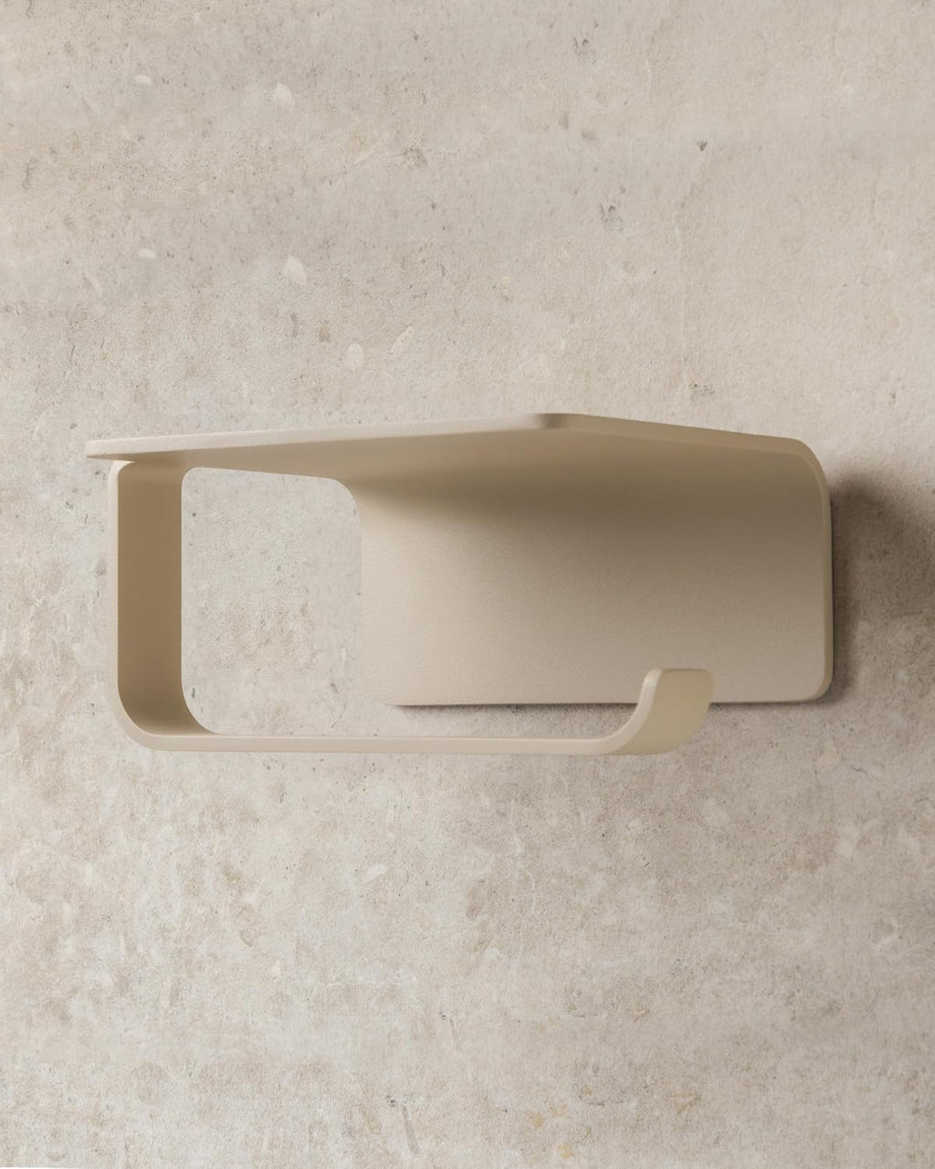 KAZAI. Toilet Paper Holder Wall Mount No Drill | Adhesive Toilet Paper Holder with Shelf | Bathroom Tissue Holder | Metal Toilet Paper Roll Dispenser | Sand Taupe