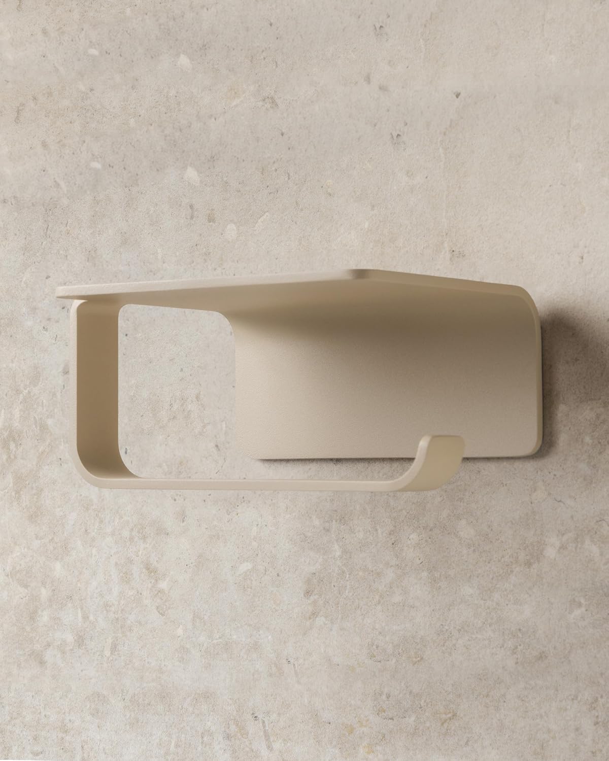 KAZAI. Toilet Paper Holder Wall Mount No Drill | Adhesive Toilet Paper Holder with Shelf | Bathroom Tissue Holder | Metal Toilet Paper Roll Dispenser | Sand Taupe