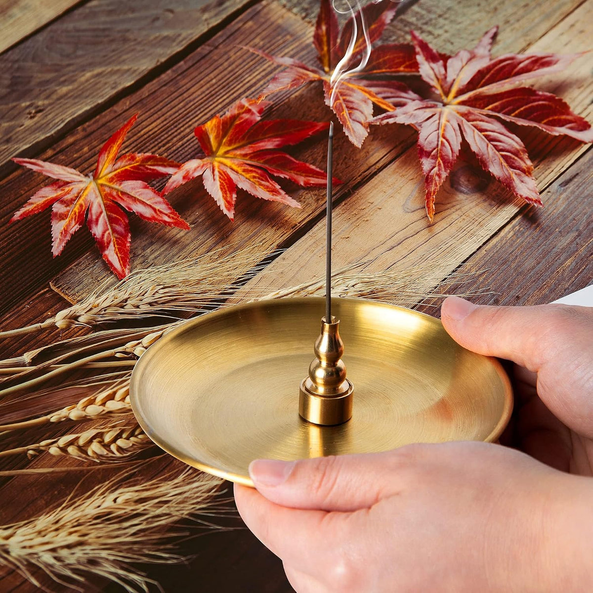 3 in 1 Brass Gourd Incense Burner Sticks Cones Coils Ash Catcher Home Decor