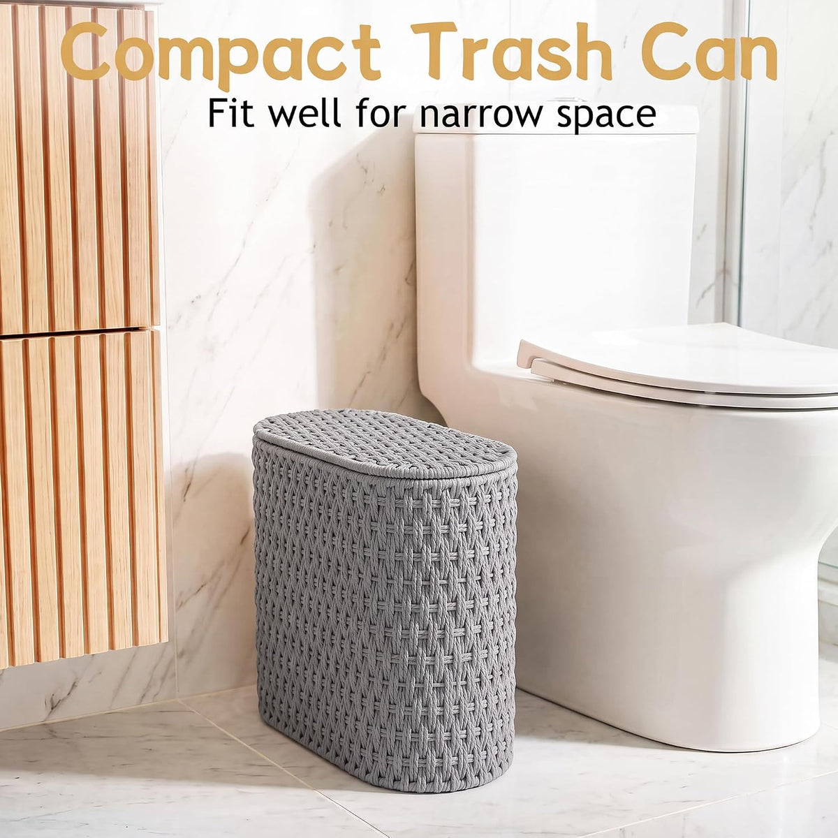 iEGrow 3 Gallon Paper Rope Trash Can,Bathroom Trash Can with Lid Gray