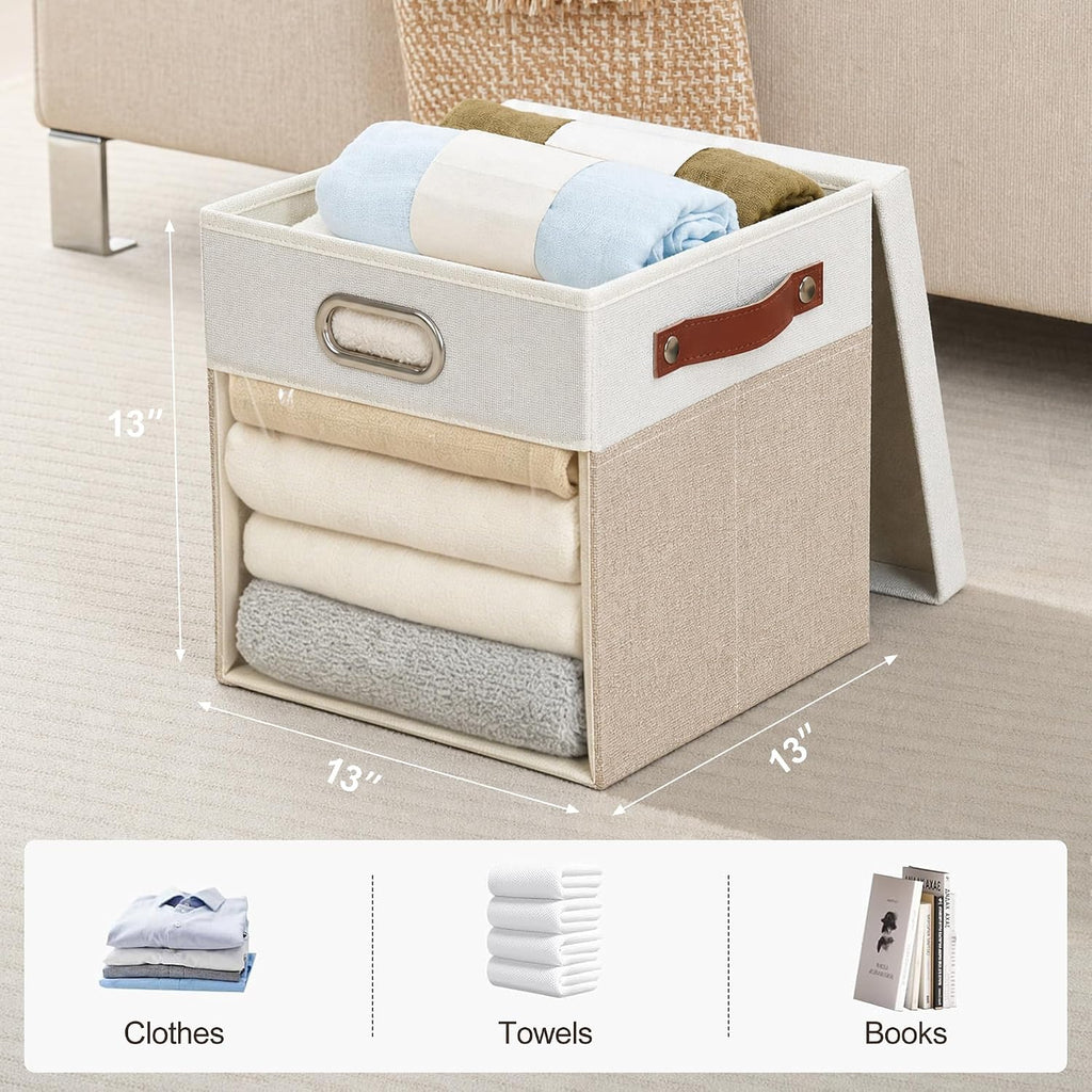 13x13 Inch Ultra Thick Fabric Storage Bins with Lids & Windows, 3P