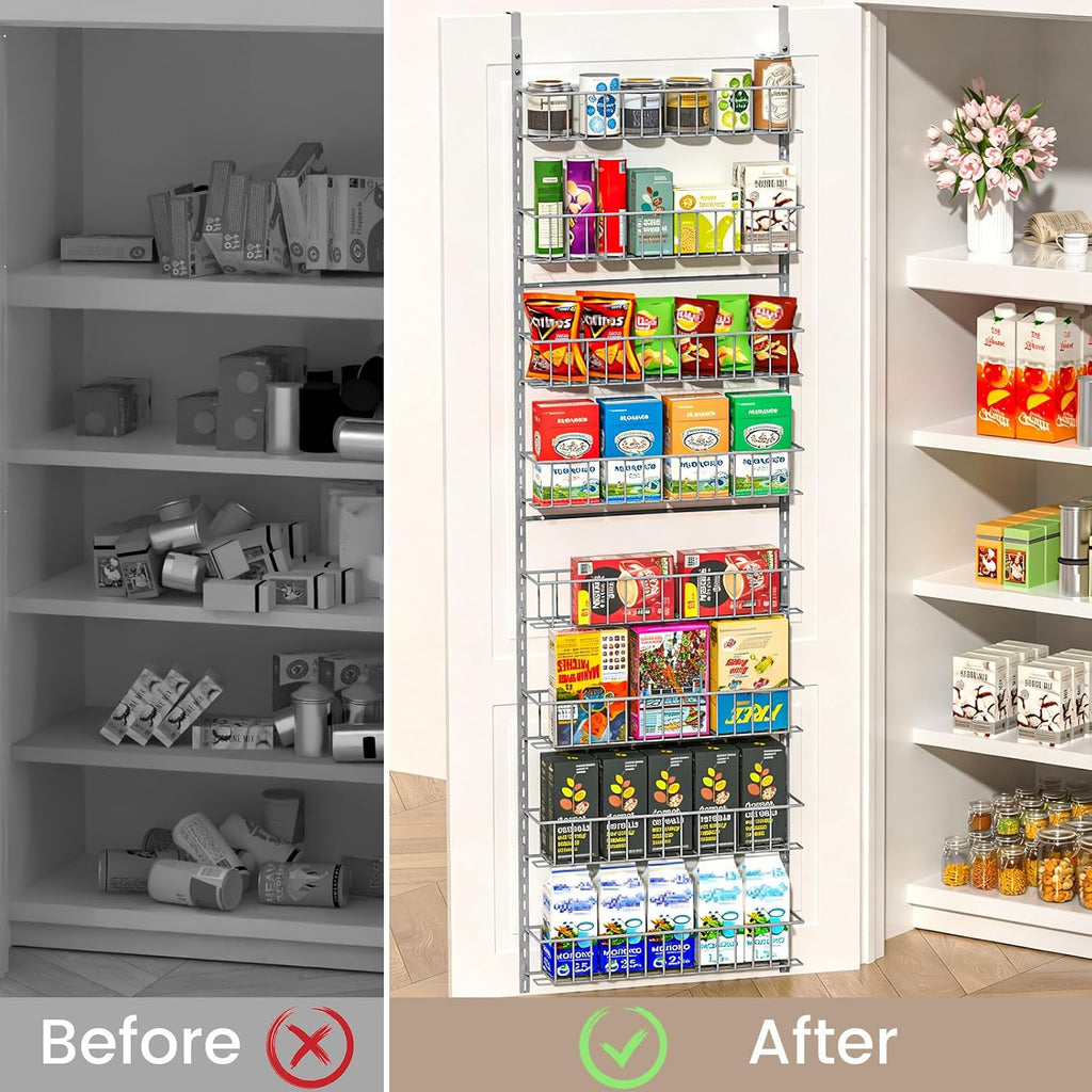 ElegantArray 8-Tier Pantry Door Organizer Hanging Storage Basket Light Gray