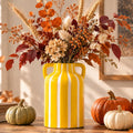 SURE YUESI Yellow Ceramic Vase with Handles, Modern Farmhouse Striped Decorative Vase, 9.1" Art Deco Tall Flower Vases for Pampas Grass, Shelf Decor, Dining Table Centerpiece, Living Room Home Decor