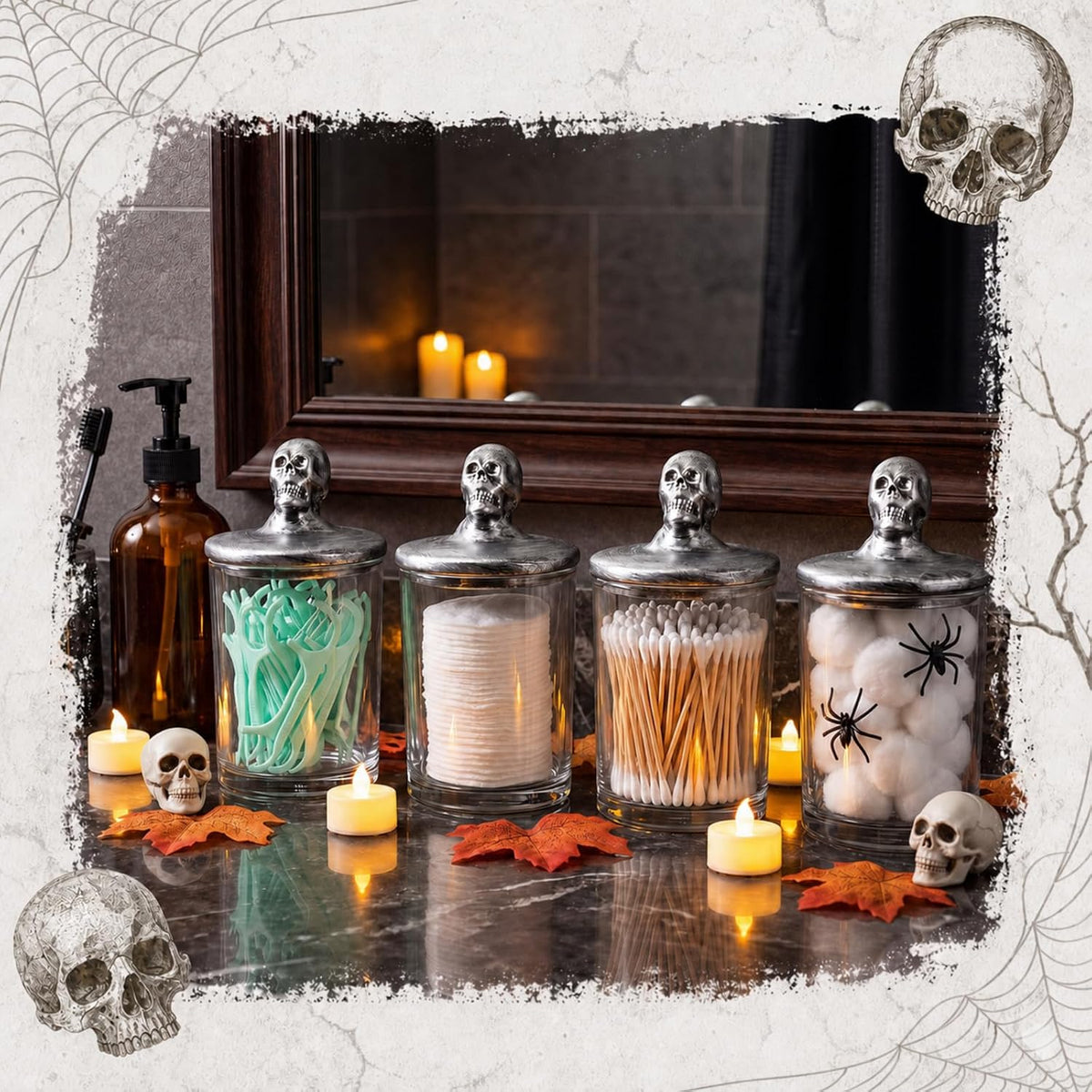 Hushee 4 Pack Halloween Glasses Storage Skull Jars with Ceramic Lids