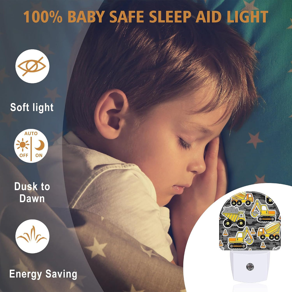 Night Light Excavator Transporter Truck Night Lights Plug into Wall with Dusk to Dawn Smart Sensor for Bedroom Bathroom Hallway Kitchen, Warm Nightlights for Boys Girls Women Men
