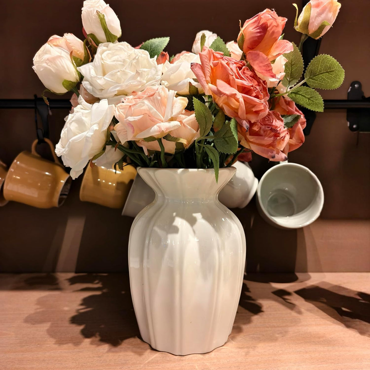 Flower Vase, 7.9 Inch White Ceramic Vase Home Decor Modern Decorative Vases