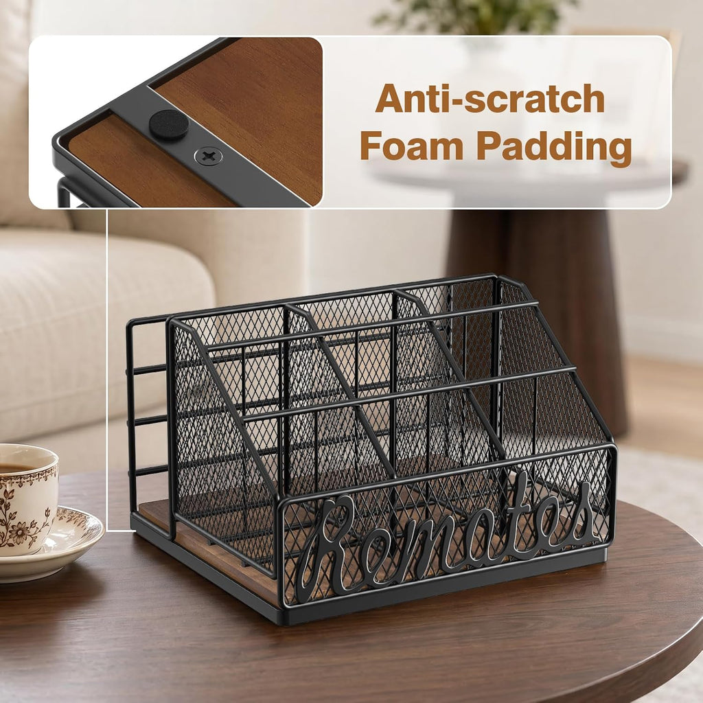 9-Slot Remote Control Holder, Farmhouse Remote Caddy, Brown+Black