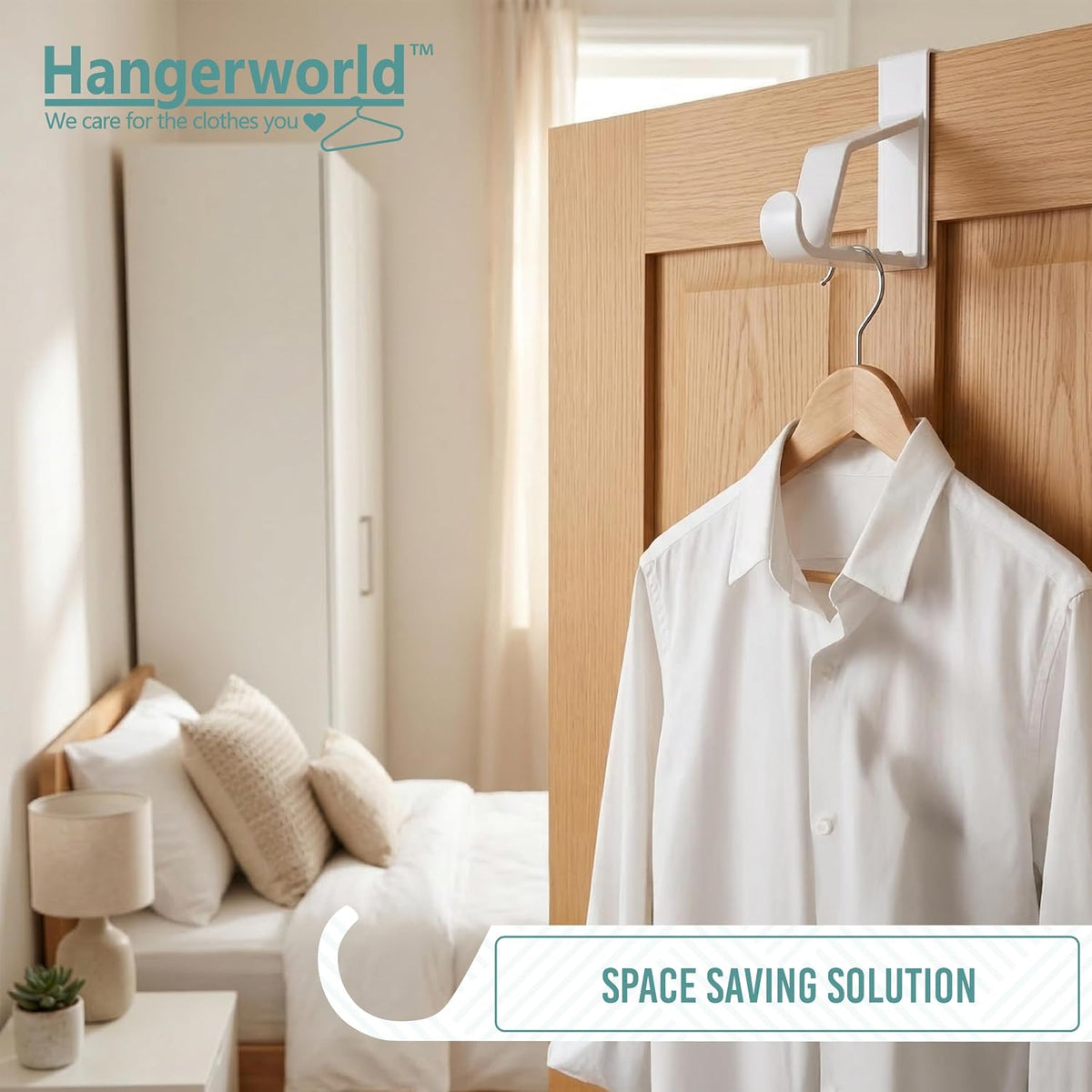 HANGERWORLD 2 Pack Over The Door Hooks for Hangers - Extra Strong White Plastic Over Door Hook for Hanging Clothes, Towels, Robes, Hats, Bags and More